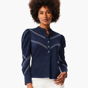 NIC+ZOE Dashing Around Top Navy Blue 100% Cotton